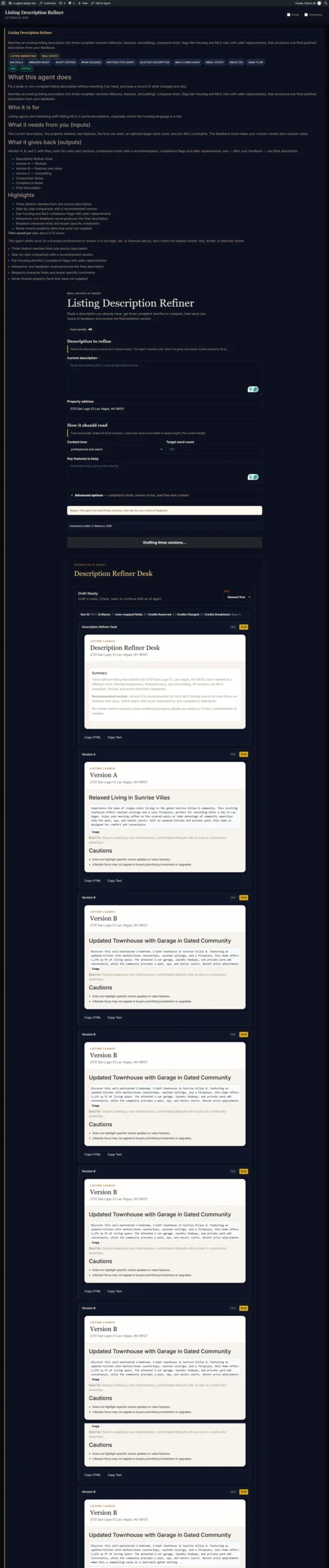 Full-length Listing Description Refiner example